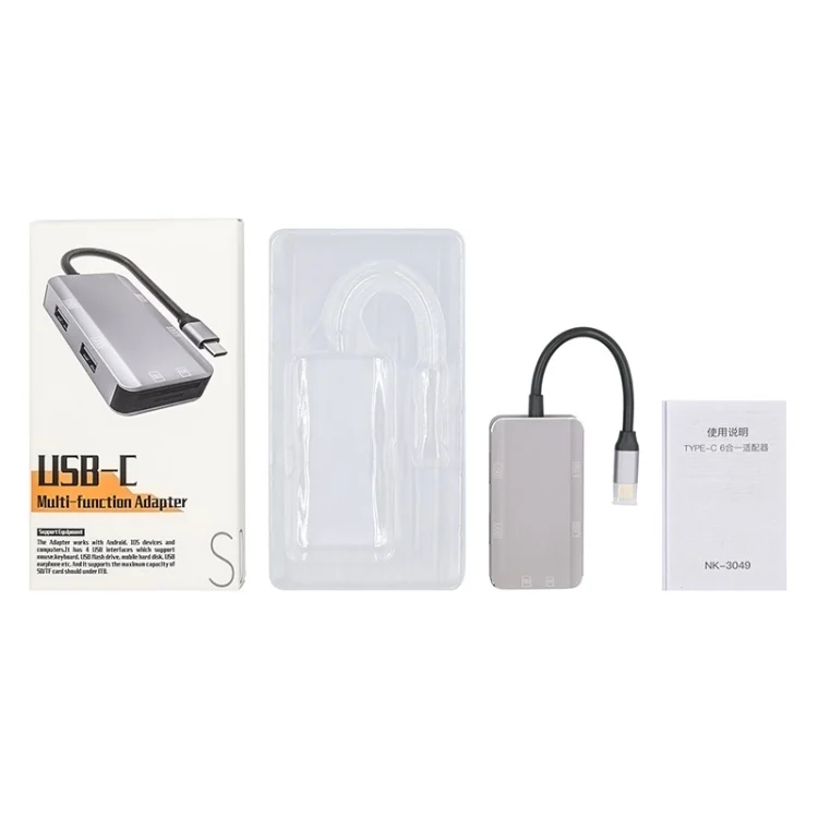 EDA002675001A_4.webp NK-3049 6 in 1 USB-C / Type-C to TF / SD Card Slot + 4 USB Female Adapter - Image 5