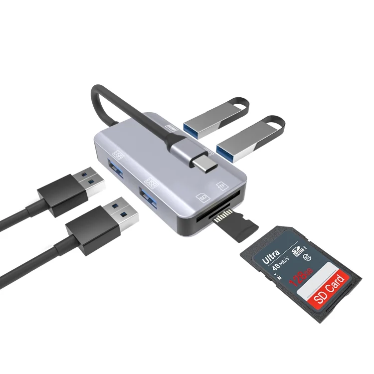 EDA002675501A_2.webp NK-3049H 6 in 1 USB-C / Type-C to TF / SD Card Slot + USB 3.0 + 3 USB 2.0 Female Adapter - Image 3
