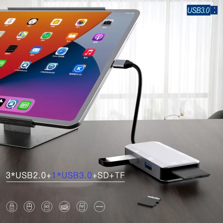 EDA002675501A_3.webp NK-3049H 6 in 1 USB-C / Type-C to TF / SD Card Slot + USB 3.0 + 3 USB 2.0 Female Adapter - Image 4
