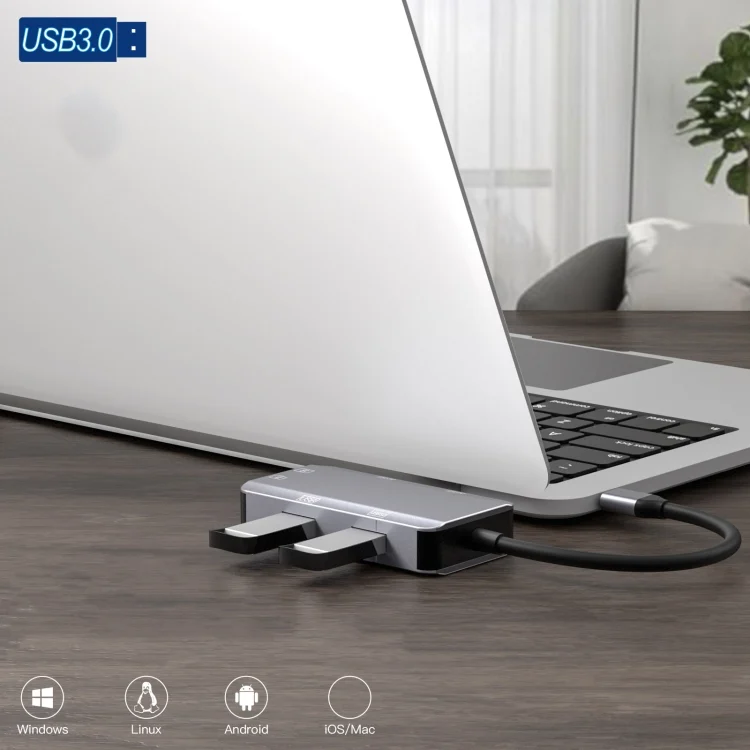 EDA002675501A_4.webp NK-3049H 6 in 1 USB-C / Type-C to TF / SD Card Slot + USB 3.0 + 3 USB 2.0 Female Adapter - Image 5