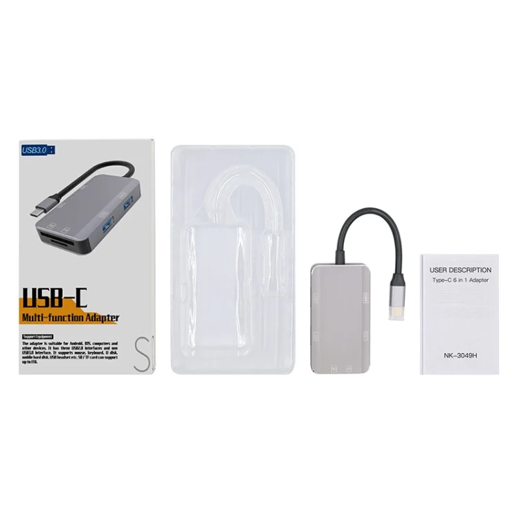 EDA002675501A_6.webp NK-3049H 6 in 1 USB-C / Type-C to TF / SD Card Slot + USB 3.0 + 3 USB 2.0 Female Adapter - Image 7