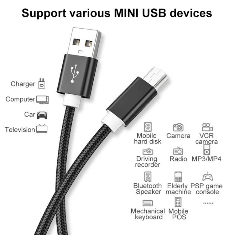 EDA002784301_B2.webp 5 PCS Mini USB to USB A Woven Data / Charge Cable for MP3, Camera, Car DVR - Image 3