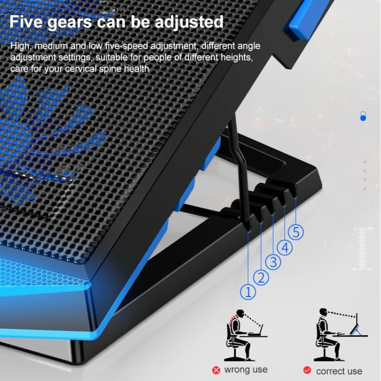 EDA003226601_B4.webp 5 Fan 2 USB Lifting Folding Laptop Cooling Stand - Image 5