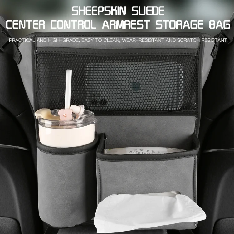 EDA003633301A_4.webp 2 PCS Car Center Console Hanging Bag Sheepskin Leather Storage Bag - Image 6