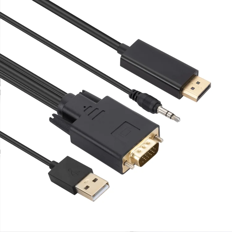 VGA to DisplayPort Adapter Cable with Audio Band Power Supply, Length: 1.8m