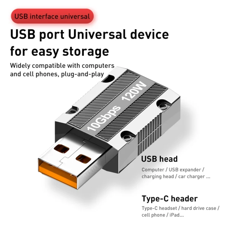 EDA004258701A_3.webp 120W Type-C Female to USB 3.0 Male Zinc Alloy Straight Adapter - Image 4