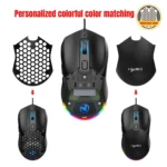 HXSJ X300 7200DPI RGB Backlight Interchangeable Back Cover Hole Gaming Wired Mouse - Image 5