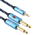 EMK 3.5mm Jack Male to 2 x 6.35mm Jack Male Gold Plated Connector Nylon Braid AUX Cable for Computer / X-BOX / PS3 / CD / DVD - Image 2