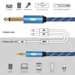EMK 3.5mm Jack Male to 2 x 6.35mm Jack Male Gold Plated Connector Nylon Braid AUX Cable for Computer / X-BOX / PS3 / CD / DVD - Image 6