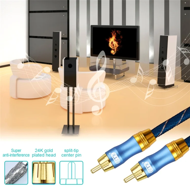 EDA00466501A_7.webp EMK 2 x RCA Male to 2 x RCA Male Gold Plated Connector Nylon Braid Coaxial Audio Cable for TV / Amplifier / Home Theater / DVD - Image 8