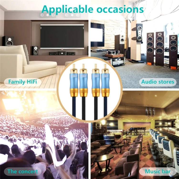 EDA00466501A_8.webp EMK 2 x RCA Male to 2 x RCA Male Gold Plated Connector Nylon Braid Coaxial Audio Cable for TV / Amplifier / Home Theater / DVD - Image 9