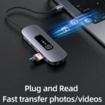 USAMS US-SJ643 PD100W 8 in 1 Aluminum Alloy Multifunctional Type-C HUB with Light - Image 6