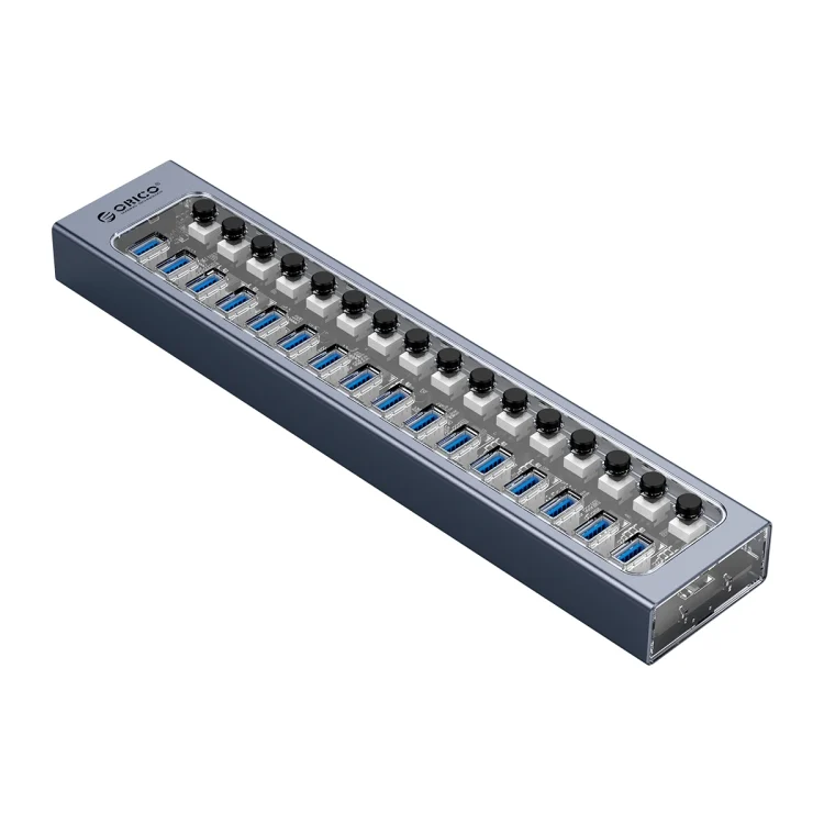 EDA0056882_B1.webp ORICO AT2U3-16AB-GY-BP 16 Ports USB 3.0 HUB with Individual Switches & Blue LED Indicator - Image 2