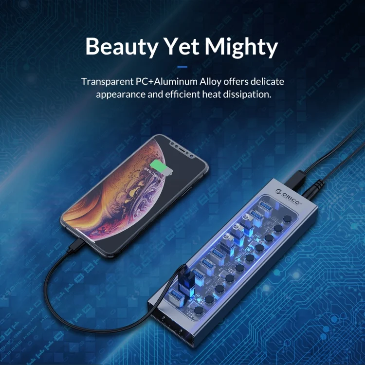 EDA0056882_B10.webp ORICO AT2U3-16AB-GY-BP 16 Ports USB 3.0 HUB with Individual Switches & Blue LED Indicator - Image 11