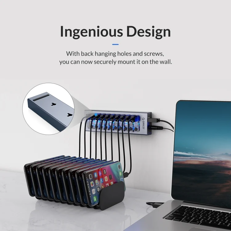 EDA0056882_B11.webp ORICO AT2U3-16AB-GY-BP 16 Ports USB 3.0 HUB with Individual Switches & Blue LED Indicator - Image 12