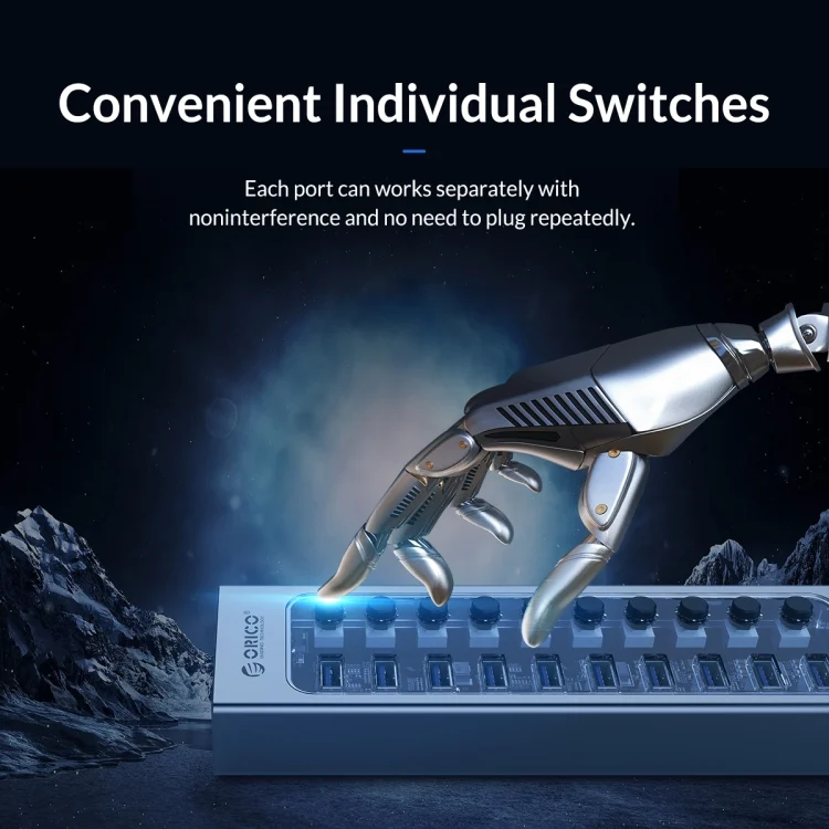 EDA0056882_B4.webp ORICO AT2U3-16AB-GY-BP 16 Ports USB 3.0 HUB with Individual Switches & Blue LED Indicator - Image 5