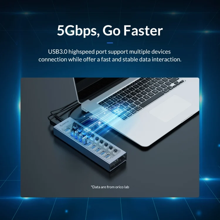 EDA0056882_B5.webp ORICO AT2U3-16AB-GY-BP 16 Ports USB 3.0 HUB with Individual Switches & Blue LED Indicator - Image 6