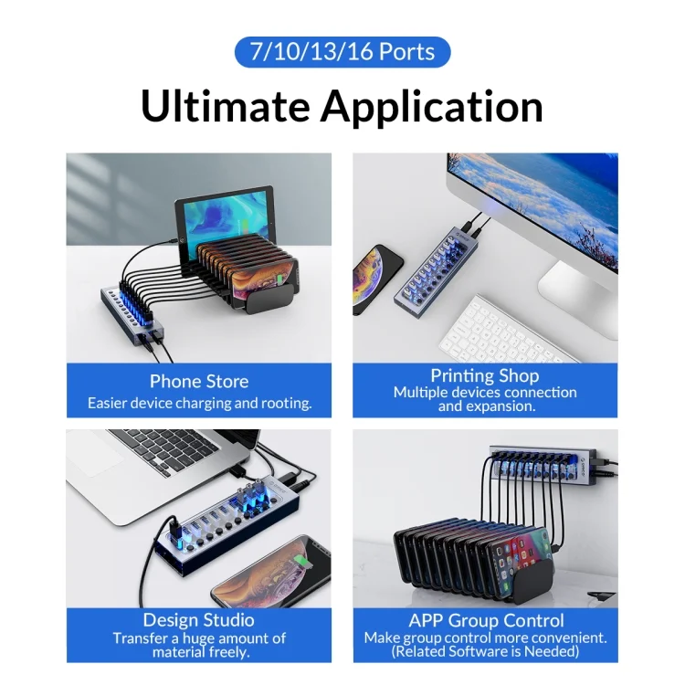EDA0056882_B7.webp ORICO AT2U3-16AB-GY-BP 16 Ports USB 3.0 HUB with Individual Switches & Blue LED Indicator - Image 8