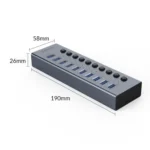 ORICO BT2U3-10AB-GY-BP 10 Ports USB 3.0 HUB with Individual Switches - Image 3