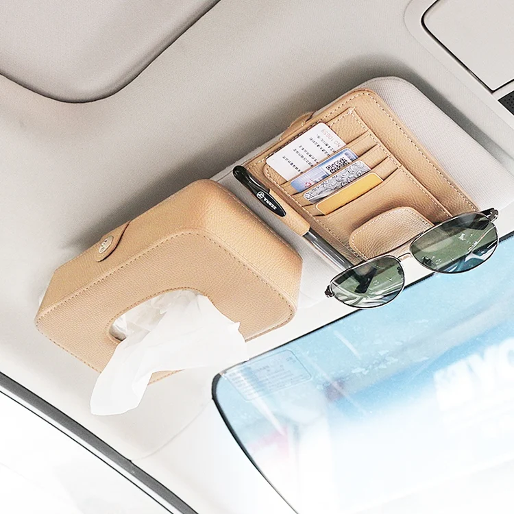 Car Litchi Texture Hanging Tissue Box Sun Visor Card Storage Clip