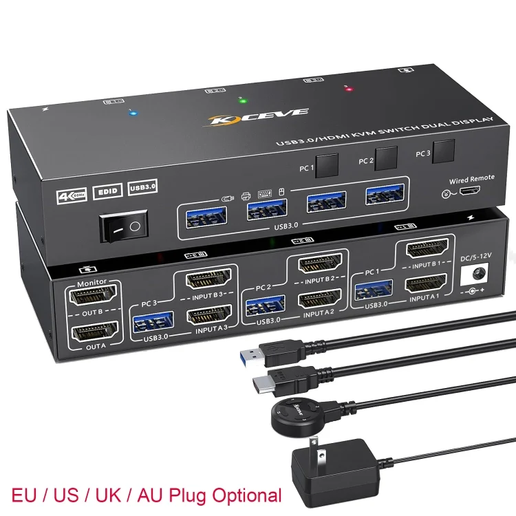 EDA0059215_7.webp KC-KVM302AS 4K 60Hz USB3.0 / HDMI Dual Monitors KVM Switch, EU Plug - Image 8