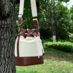 Cwatcun D100 Canvas PU Waterproof Bundle Drawstring Lens Bag Crossbody Camera Bag