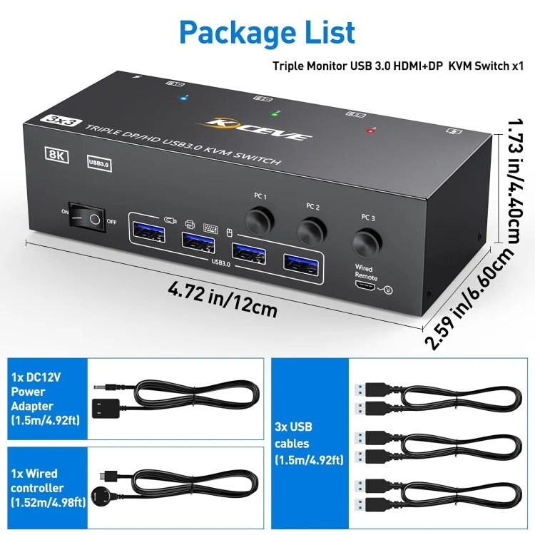 EDA0062087_B7.webp KC-KVM303DH 8K 60Hz USB3.0 DP+DP+HDMI Triple Monitors KVM Switch - Image 8