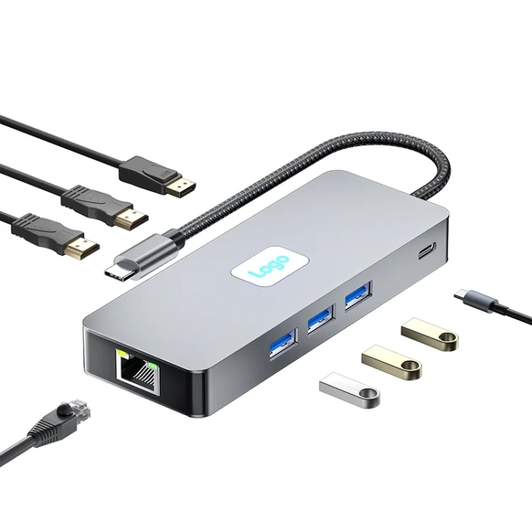 BYL-2401 8 in 1 Type-C to PD100W + USB3.0 + HDMI + DP + RJ45 HUB Docking Station