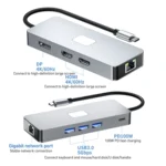 BYL-2401 8 in 1 Type-C to PD100W + USB3.0 + HDMI + DP + RJ45 HUB Docking Station - Image 3