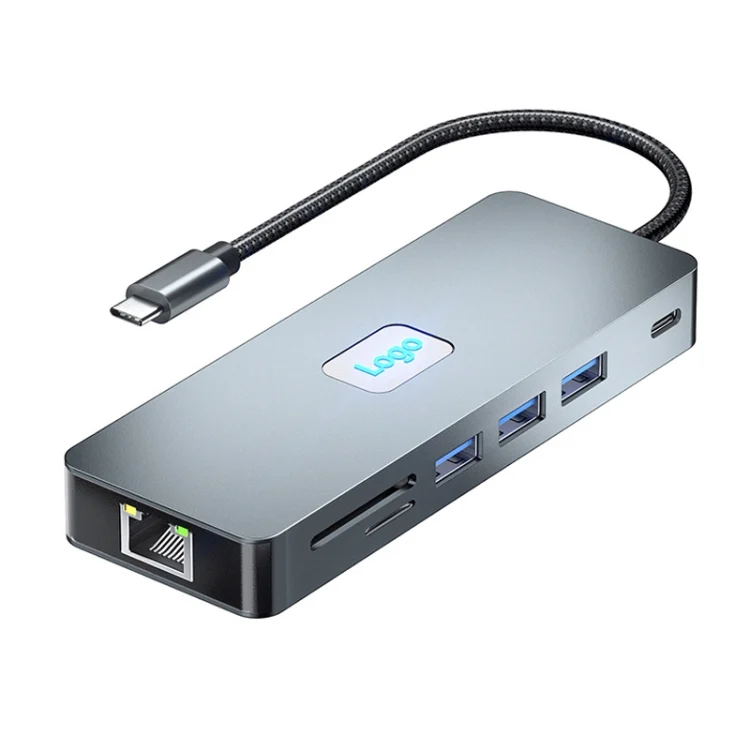 BYL-2411 11 in 1 Type-C HUB Docking Station with 3 x USB3.0, PD100W, SD/TF, RJ45, Type-C, VGA, HDTV, 3.5mm Jack