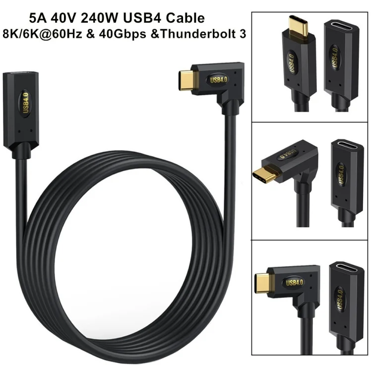 EDA007060901_2.webp 240W USB-C / Type-C Male to Female Multi-function USB 4.0 Elbow Data Extension Cable - Image 3