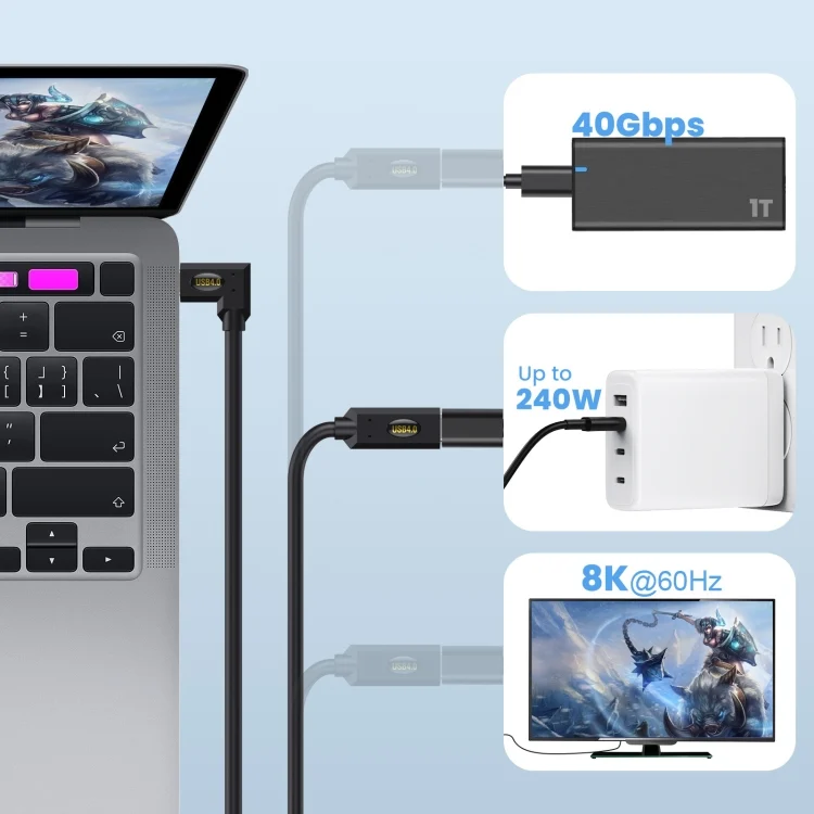 EDA007060901_3.webp 240W USB-C / Type-C Male to Female Multi-function USB 4.0 Elbow Data Extension Cable - Image 4