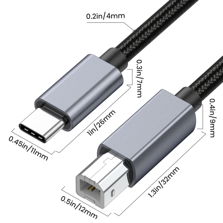 EDA007130101_4.webp USB-C / Type-C to USB-B BM Printer MIDI Keyboard Adapter Cable - Image 5