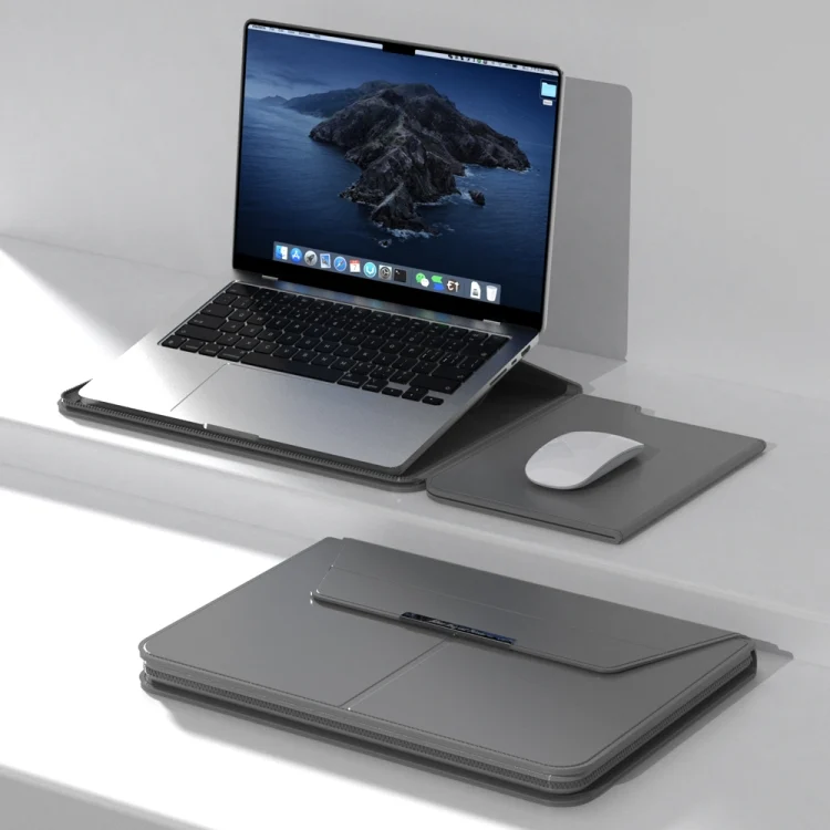 Multifunctional Laptop PU Magnetic Stand Split Liner Bag with Mouse Pad Function