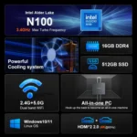 Ninkear N10 Windows 11 Bluetooth 4.2 Mini PC, 16GB+512GB, Intel Processor N100 Alder Lake-N - Image 5