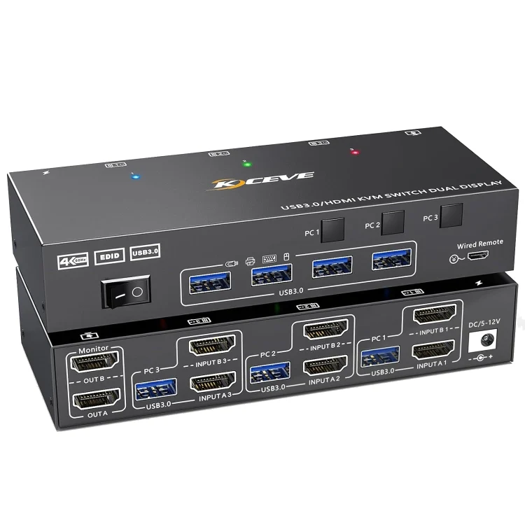 KC-KVM302AS 4K 60Hz USB3.0 / HDMI Dual Monitors KVM Switch
