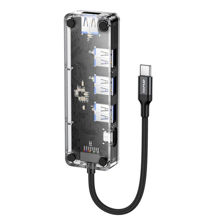 awei HUB-1 Multi-function 4 in 1 Type-C to USB 3.0 x 4 HUB Adapter