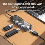 awei HUB-1 Multi-function 4 in 1 Type-C to USB 3.0 x 4 HUB Adapter - Image 2