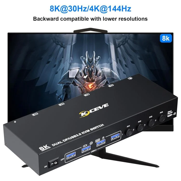 EDA0076957_B1.webp KC-KVM402DP 8K 30Hz 4 Input 2 Output DP / USB3.0 Dual Monitor KVM Switch - Image 2