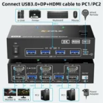 KC-KVM8202DH 8K 60Hz HDMI and DP and USB3.0 Dual Monitor KVM Switch - Image 2