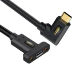 240W Type-C Male Elbow to Type-C Female Screw Fixed Panel Extension Cable with Ear