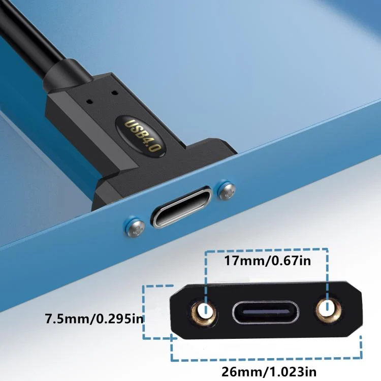 EDA007697901_3.webp 240W Type-C Male Elbow to Type-C Female Screw Fixed Panel Extension Cable with Ear - Image 4