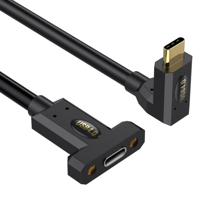 Type-C Straight Elbow to Type-C Female Screw Fixed Panel Extension Cable with Ear
