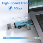 Onten OTN-CR537S 5 in 1 Type-C to USB with Micro SD/TF Card Reader - Image 2