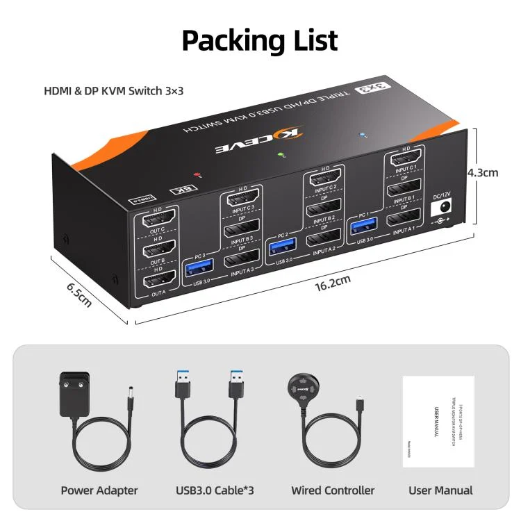 EDA008465901_8.webp KCEVE KC-KVM303 USB 3.0 Dual Monitor 8K 60Hz KVM Switch - Image 9