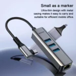 USB -C / Type-C Elbow to RJ45 and 3 x USB-A Aluminum Alloy Shell HUB Adapter Expander - Image 3