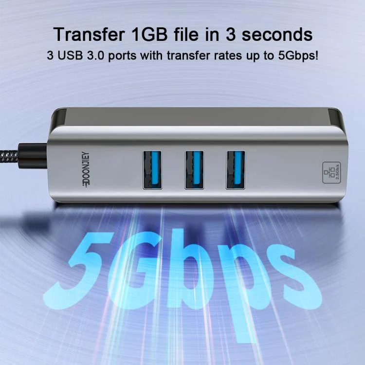 EDA008524401A_4.webp USB -C / Type-C Elbow to RJ45 and 3 x USB-A Aluminum Alloy Shell HUB Adapter Expander - Image 5