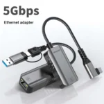 USB -C / Type-C Elbow to RJ45 Aluminum Alloy Shell Ethernet HUB Adapter - Image 2