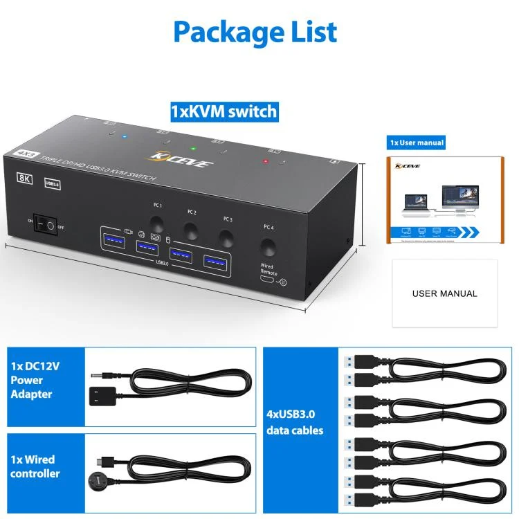 EDA0085877_B8.webp KCEVE KC-KVM403DH 4 IN 1 OUT DP/HD USB 3.0 4K 144Hz KVM Switch - Image 9