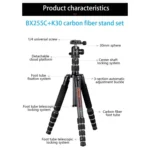 BEXIN BX255C K30 Portable Carbon Fiber Tripod for Camera Dslr - Image 3